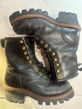 Vintage Chippewa Women Leather Logger Boots siz 6.5 Thinsulate Steel-Toe Vibram